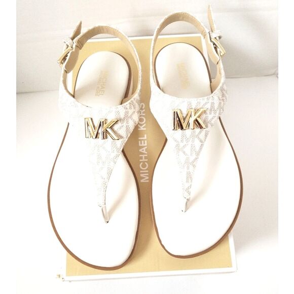 New! MICHAEL KORS Women's MK Logo Jilly T-Strap Sandals Shoes Open-Toe Vanilla 7 - Picture 5 of 9
